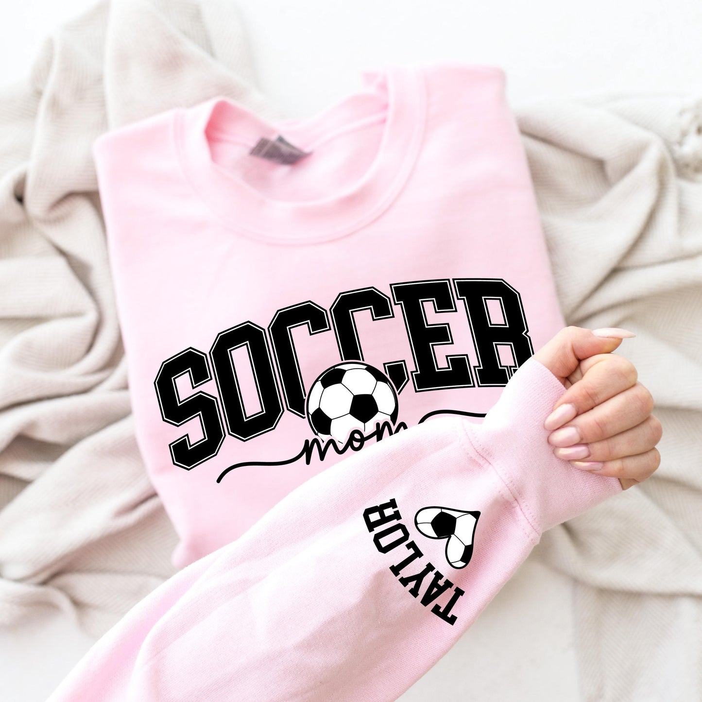 Personalize Soccer Mom Kids Name On Sleeve Print Sweatshirt