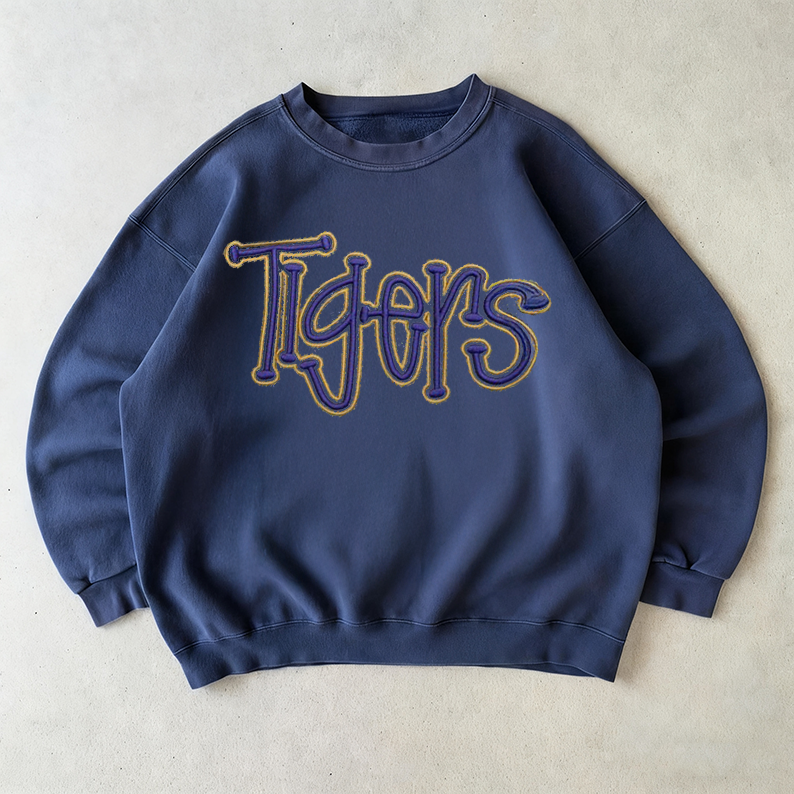 Custom College Team Cropped Double 3D Puff School Mascot Embroidered Sweatshirt