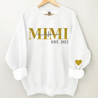 Glitter Mimi Life Est Sweatshirt, Custom Name And Grandkids Sweatshirt