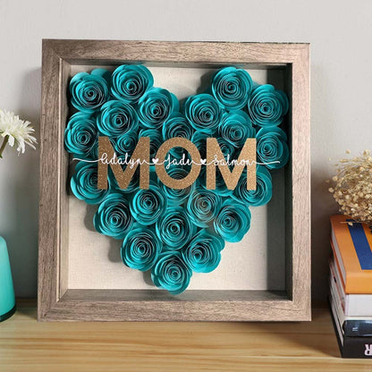 Handmade Heart Flower Mom Shadow Box with Kids Names