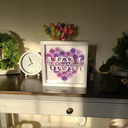 Mom Heart Shaped Monogram Flower Shadow Box Gift