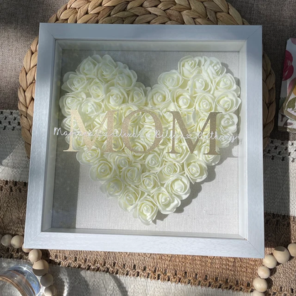 Handmade Heart Flower Mom Shadow Box with Kids Names