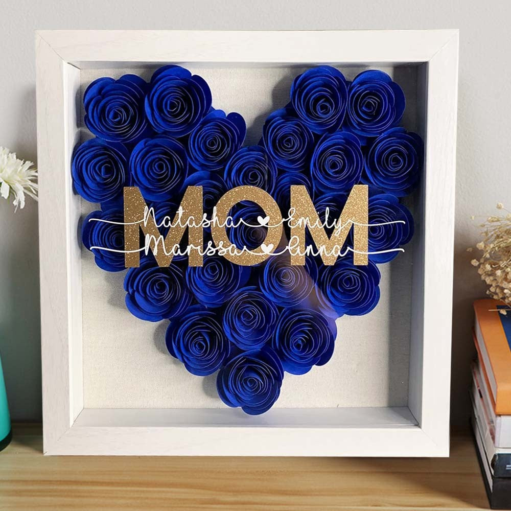 Handmade Heart Flower Mom Shadow Box with Kids Names