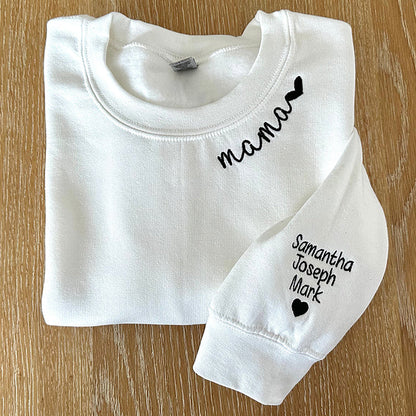 Custom Mama Embroidered Sweatshirt with Kids Names sleeve Personalized Mother's Day Gift