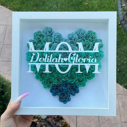 Mom Heart Shaped Monogram Flower Shadow Box Gift