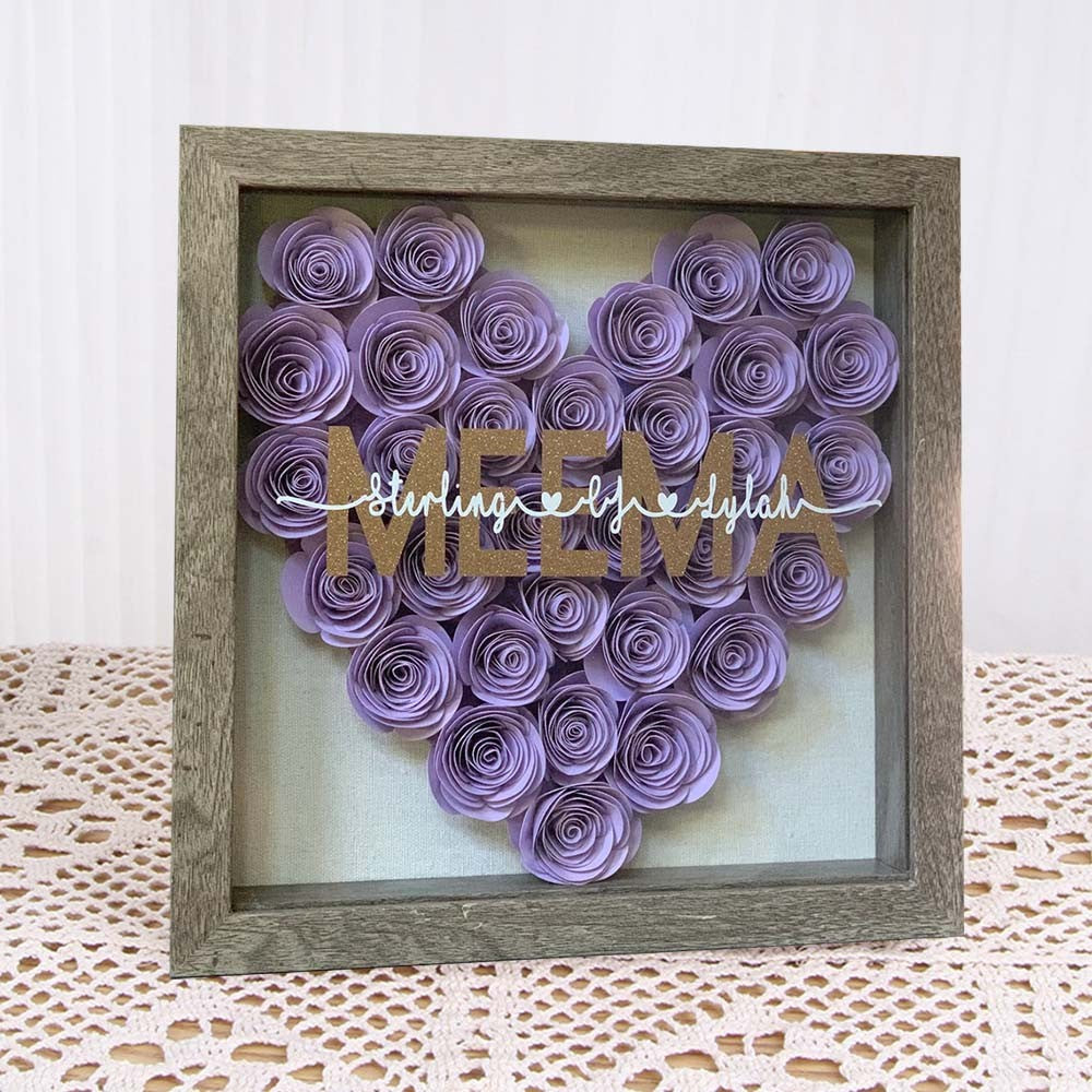 Handmade Heart Flower Mom Shadow Box with Kids Names