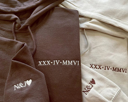 Custom Embroidered Roman Numeral Date Couple's Sweatshirt