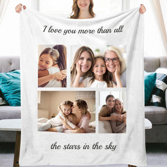 Personalized 4 Photos Text Fleece Blankets For Mom