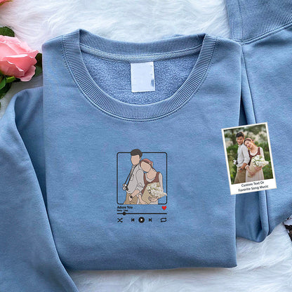 Custom Embroidered Sweatshirt Portrait Music Player Couple Family Gift